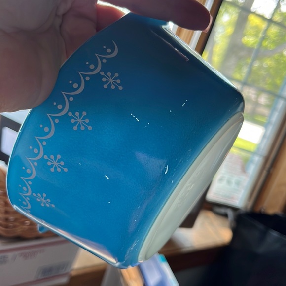 Vintage Pyrex Blue Snowflake Garland 473 1 quart Small Casserole Dish No Lid - Picture 8 of 12